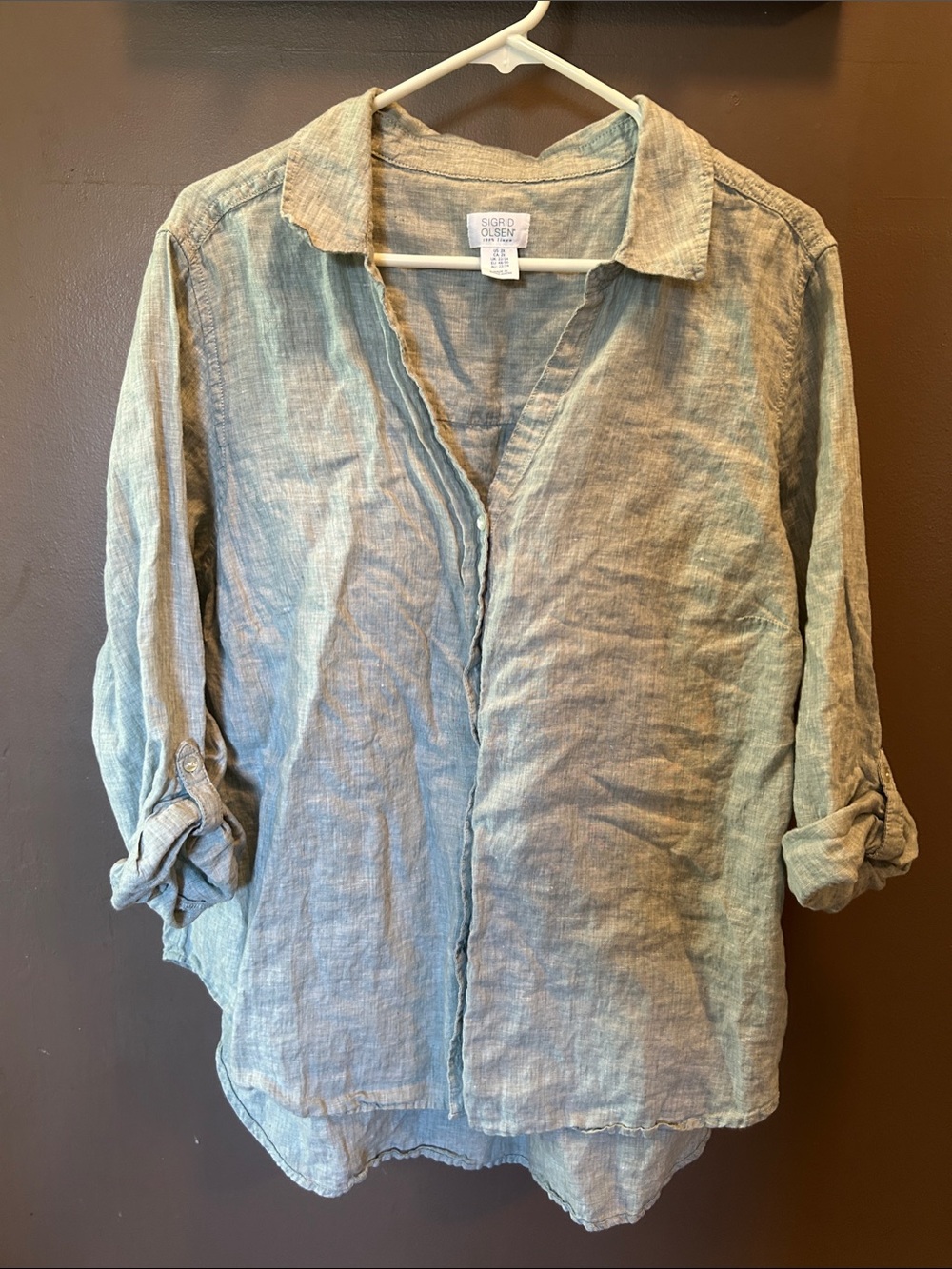 Sigrid Olsen Light Blue Linen Button-Down Shirt